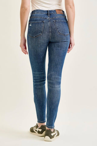 Judy Blue Mid Rise Dark Wash Tummy Control Destroy Skinny Jeans