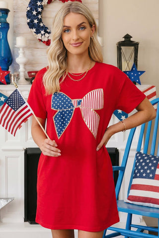 Patriotic Sequins Bow T-Shirt Dress
