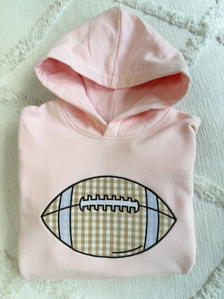 Gingham Football Embroidered Hoodie – Pink Game Day | Sunkissed Coconut