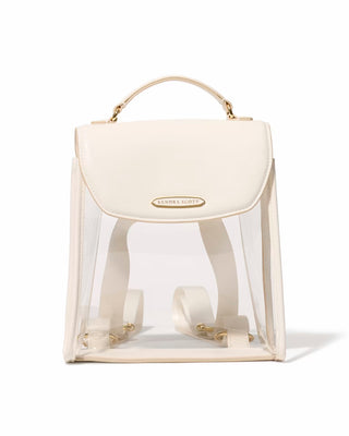 Kendra Scott ivory clear stadium backpack with gold hardware and adjustable straps
