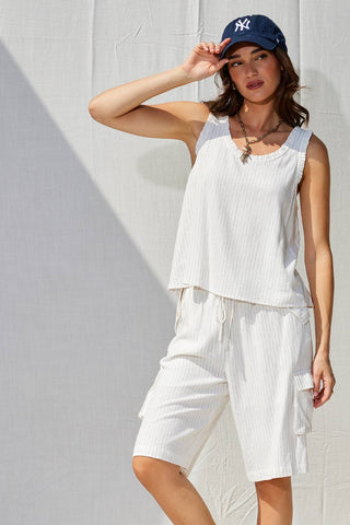 Effortless Stripe Ruffle Trim Tank