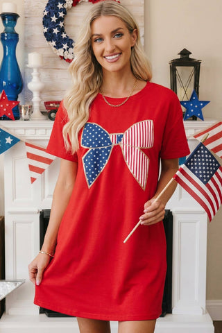 Patriotic Sequins Bow T-Shirt Dress