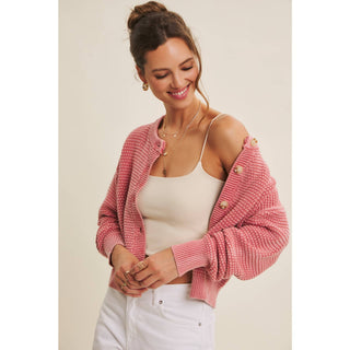 Mineral-Washed Cable Knit Cardigan