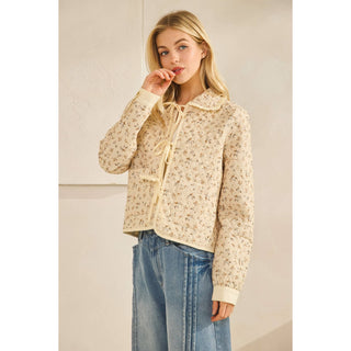IVE - Quilted Ruffled Collar String Jacket: OATMEAL FLORAL / S-M-L-XL(2-2-2-2)