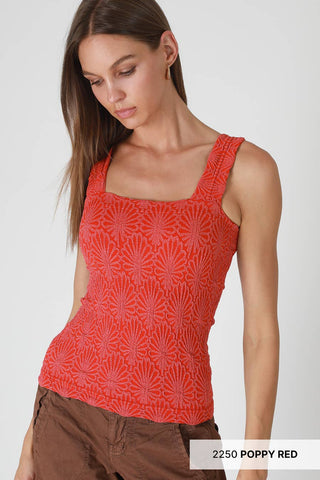 Vintage Washed Lace Textured Square Neck Tank