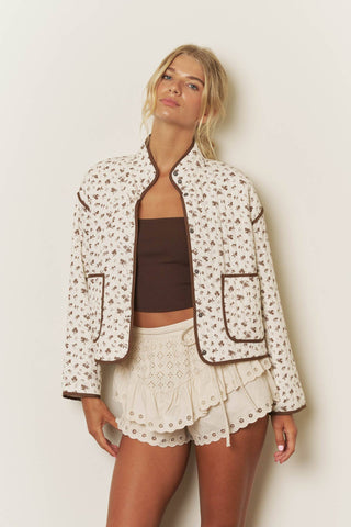 Blu Pepper Dainty Floral Quilted Jacket – Cream