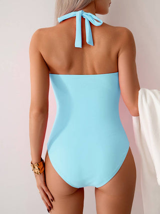 Ice Blue Tie Back One Piece Swimsuit
