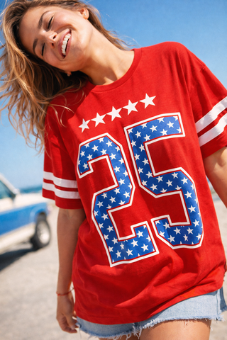 Patriotic Sporty Oversized Varsity Red T-Shirt