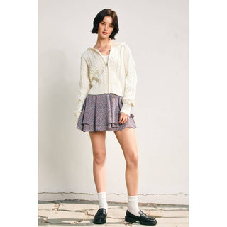 Cable Knit Hooded Zip Up Cardigan