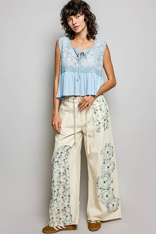 Floral Patchwork Wide-Leg Pants