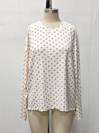 Mini Pumpkin Ribbed Long Sleeve Sleep Top – Sunkissed Coconut