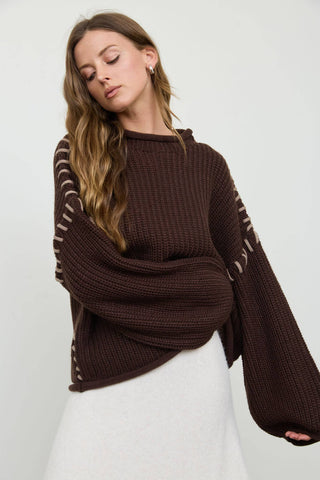 Blu Pepper Contrast-Stitch Mock Neck Sweater – Chocolate