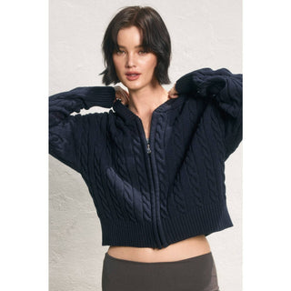 Cable Knit Hooded Zip Up Cardigan