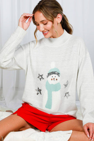 Snowman Embellished Crew Neck Sweater