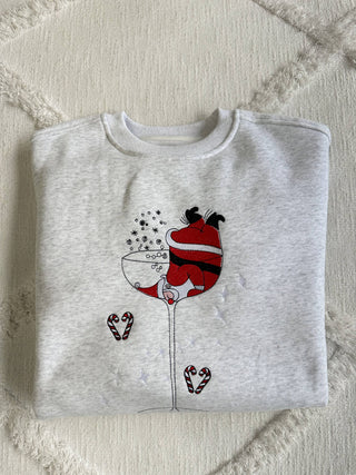 Sunkissed Coconut - Tipsy Santa Christmas Embroidered Sweatshirt: Pearl Grey