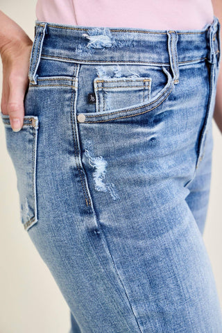 Judy Blue HW Destroy Crop Wide Leg Jeans – Light Wash