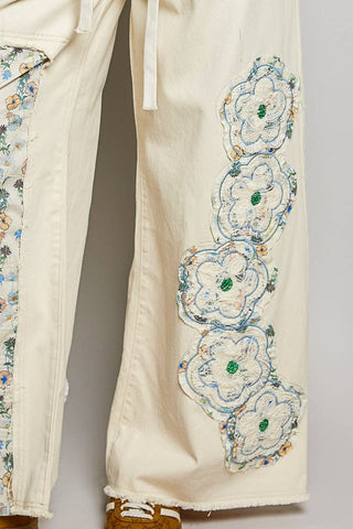 Floral Patchwork Wide-Leg Pants
