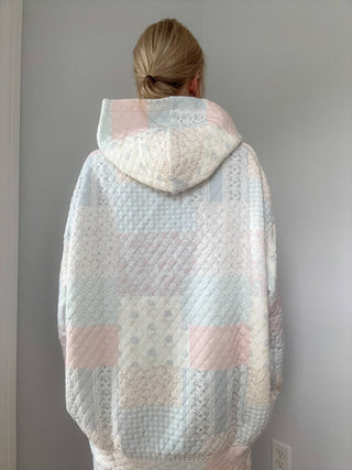Blue Cottagecore Patchwork Quilted Hoodie