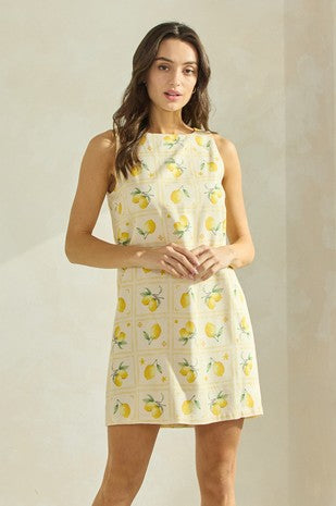 Able Summer Lemon Shift Dress Large