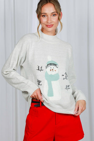 Snowman Embellished Crew Neck Sweater