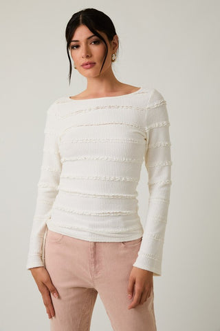 Le Lis Boat Neck Long Sleeve Lace Top