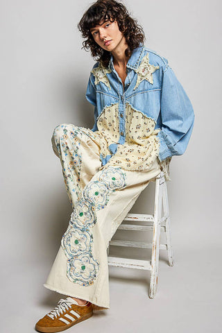 Floral Patchwork Wide-Leg Pants