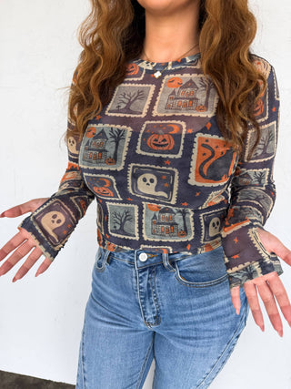 Blakeley Moon Child Vintage Halloween Mesh Top