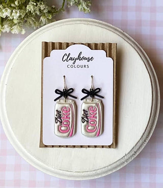Clayhouse Colours - Diet Soda and Bow Earrings : Pink