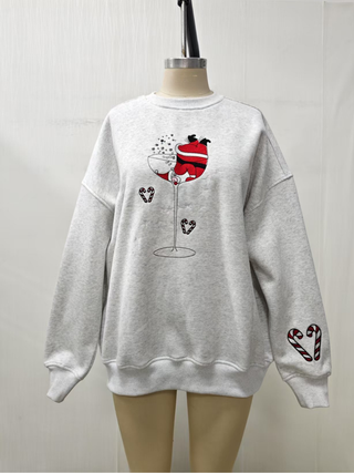 Sunkissed Coconut - Tipsy Santa Christmas Embroidered Sweatshirt: Pearl Grey
