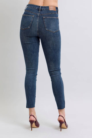 Judy Blue High Waist Dark Wash Tummy Control Step Hem Skinny Jeans