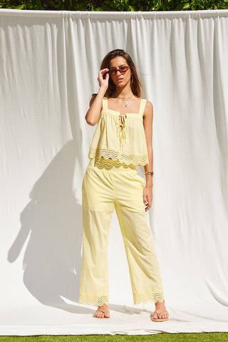 Sunlit Lace Trim Tie-Front Tank