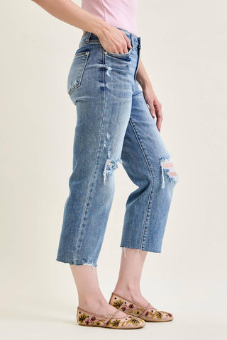 Judy Blue HW Destroy Crop Wide Leg Jeans – Light Wash