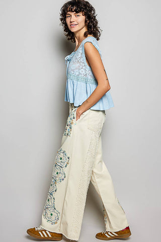 Floral Patchwork Wide-Leg Pants
