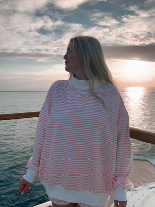 Pink Stripe Oversized Crewneck Sweatshirt – Sunkissed Coconut