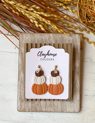 Clayhouse Colours - Stacked Pumpkin Earrings: Brown/Cream/Pumpkin