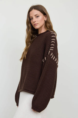Blu Pepper Contrast-Stitch Mock Neck Sweater – Chocolate