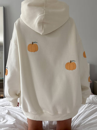 Mini Pumpkins Embroidered Hoodie – Cream Oversized Fit | Sunkissed Coconut