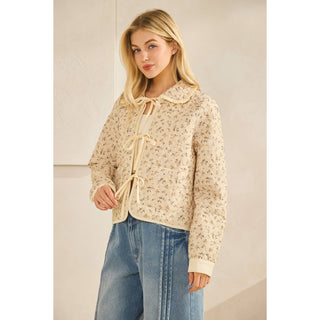 IVE - Quilted Ruffled Collar String Jacket: OATMEAL FLORAL / S-M-L-XL(2-2-2-2)