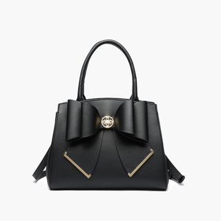 Jen & Co. Poppy Bow Tie Satchel – Black Structured Handbag
