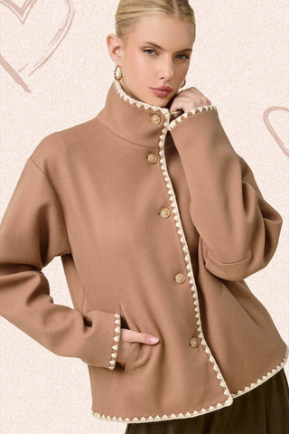 La Miel Convertible Collar Blanket Stitch Felt Jacket