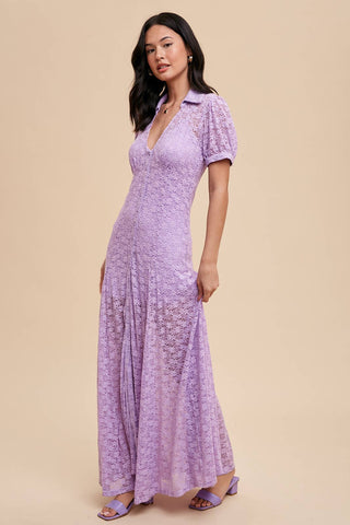 In Loom Lace Button Up Lace Dress With Slip Lavender / Medium In Loom Lace Button Up Lace Dress With Slip Lavender / Medium