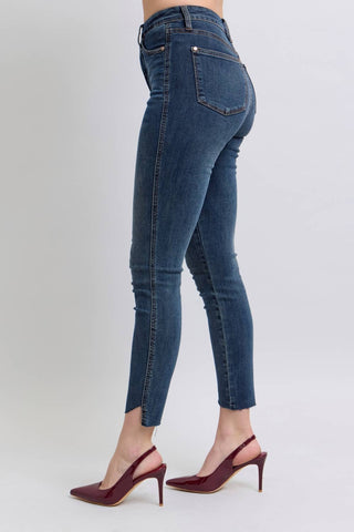 Judy Blue High Waist Dark Wash Tummy Control Step Hem Skinny Jeans