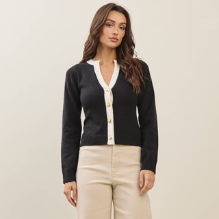 ABLE Contrast Trim Cardigan – Black