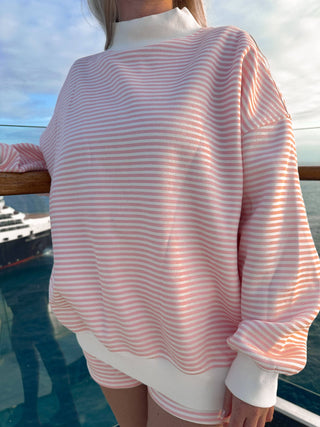 Pink Stripe Oversized Crewneck Sweatshirt – Sunkissed Coconut