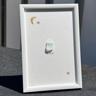 Boo Ghost Sea Glass Art – Framed Halloween Wall Décor