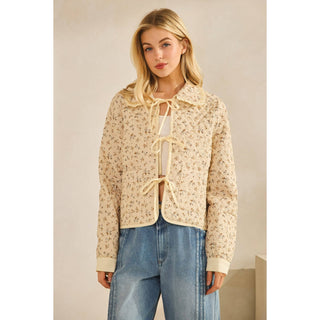 IVE - Quilted Ruffled Collar String Jacket: OATMEAL FLORAL / S-M-L-XL(2-2-2-2)