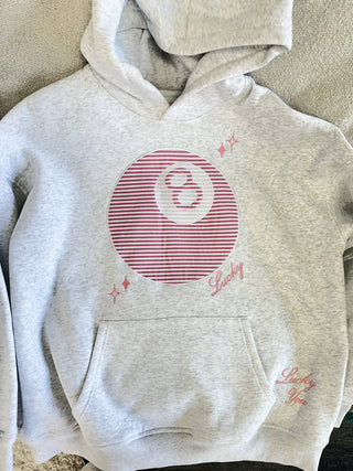Sunkissed Coconut Pearl Grey Lucky You 8 Ball Embroider Hoodie