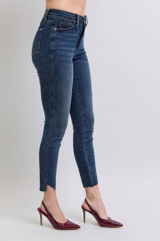 Judy Blue High Waist Dark Wash Tummy Control Step Hem Skinny Jeans