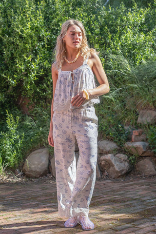 Seaside Sketch Lace Trim Tie-Front Tank