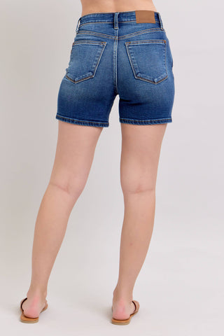 Judy Blue High Waist Dark Wash 2 Button Mid-Length Dad Shorts